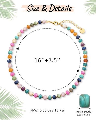 Trinckle Chunky Beaded Necklaces for Women, Colorful and White Beaded Necklaces for Summer, Adjustable Resin Statement Bead Choker Necklaces, Trendy Boho Beach Summer Jewelry Vacation Gift for Her in Saudi Arabia