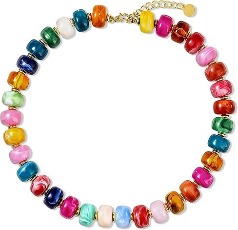 Trinckle Chunky Beaded Necklaces for Women, Colorful and White Beaded Necklaces for Summer, Adjustable Resin Statement Bead Choker Necklaces, Trendy Boho Beach Summer Jewelry Vacation Gift for Her in Saudi Arabia