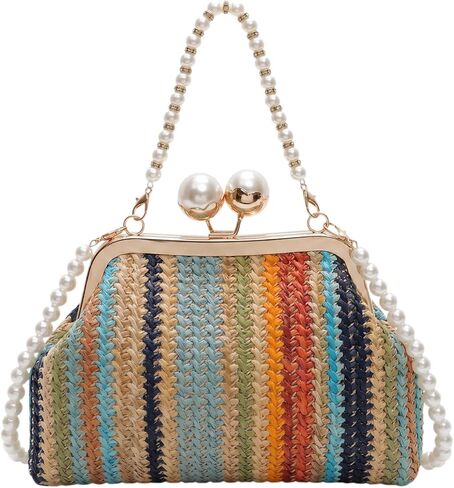 2026 Chic Straw Clutch Purses for Women with Pearl Handle Summer Bag, Ideal Vacation Handbags and Woven Beach Bag in Saudi Arabia