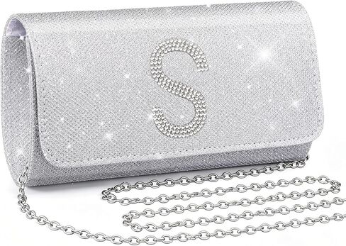 Silver Clutch Purses for Women Initial Sparkly Evening Bag Handbags Formal Dressy Crossbody Bag for Wedding Party in Saudi Arabia