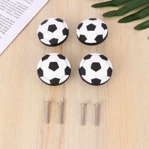 Sewroro 4 Pcs Football Pattern Drawer Handles Plastic Wardrobe Door Knobs Room Cabinet Pulls with Nails Soccer Ball Design in Kuwait