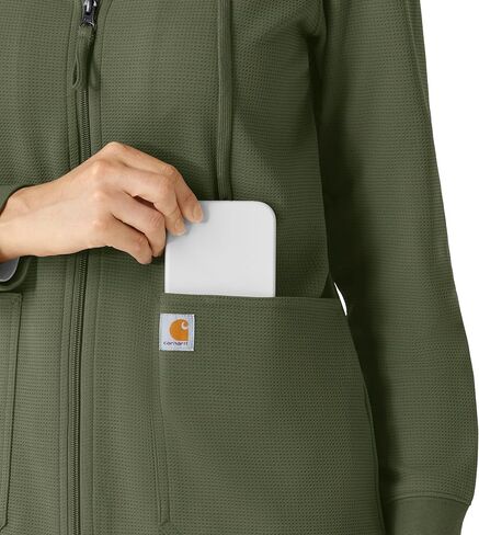 سترة Carhartt Layers للسيدات بغطاء للرأس بسحاب كامل، زيتوني، S in Kuwait