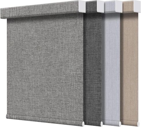 Grandekor Free-Stop Blackout Roller Shades for Windows,Hemp-Dark Gray 27"x72"|100% Blackout Blinds for Indoor, Textured Fabrics Cordless Blinds, UV Protection Shades for Home Office,Living Room in Saudi Arabia