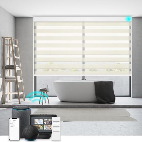 Changshade Custom Size Zebra Blinds Cordless Indoor Window Shades Privacy Dual Layer for Living Room, Bedroom, Bathroom, Kitchen, Nursery, Inside Outside Mount Easy Install, Blackout, White in Kuwait