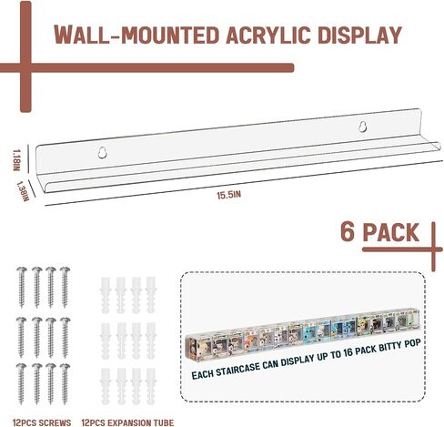 6pcs Acrylic Display Shelf for Funko Bitty Pop, Wall Mounted Display for Mini Collectible Toys, Figure Display Stand Toys in Saudi Arabia