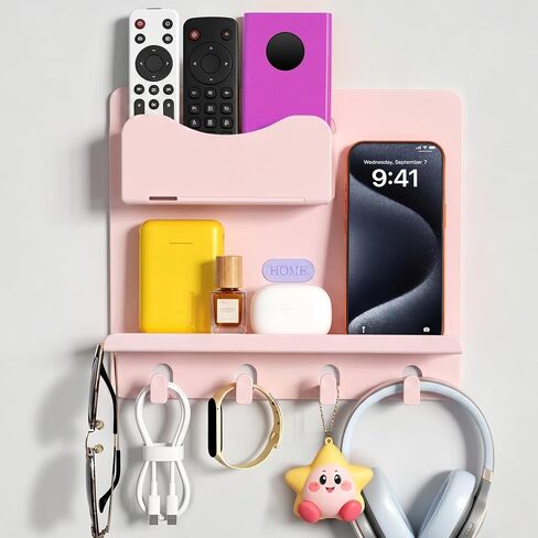 Bedside Shelf Wall Mount, Adhesive Bedside Shelf Accessories Organizer with Hooks and Cable Clips,Dorm Bedside Wall Storage for Phone, Remote, Earphone,Plastic (White) in Saudi Arabia