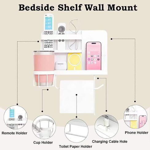 Floating Bedside Wall Organizer & Dorm Decor | Wall Mount Essential Wall Nightstand Bed Shelf for Remote Control Holder, Cool Teen Girls Trendy Stuff, Room Organization in Saudi Arabia