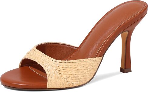 EQAUDES High Heels Mules for Women Summer Sandals Open Toe Slip on Stiletto Heels for Women Round Toe Raffia Heeled Sandals Comfortable Dress Shoes in Saudi Arabia