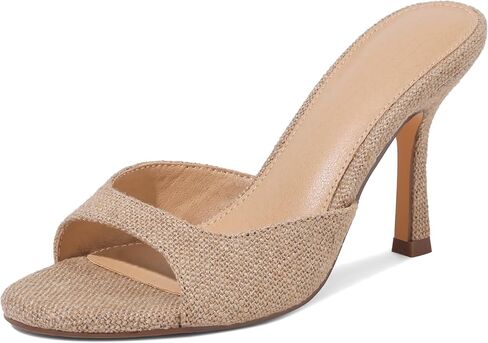 EQAUDES High Heels Mules for Women Summer Sandals Open Toe Slip on Stiletto Heels for Women Round Toe Raffia Heeled Sandals Comfortable Dress Shoes in Saudi Arabia