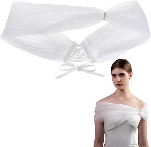 GORGECRAFT Pearl Tulle Bridal Shawl White Sheer Capes Detachable Short Shoulder Arms Wraps Cover in Kuwait