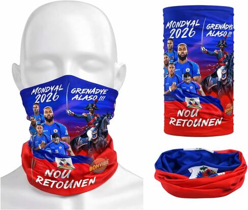 Haiti World Cup 2026 Multifunctional Bonvibe Neck Gaiter, Blue and Red Soccer Fan Tube Scarf, Lightweight Stretchy Unisex Scarves Face Covering in Kuwait