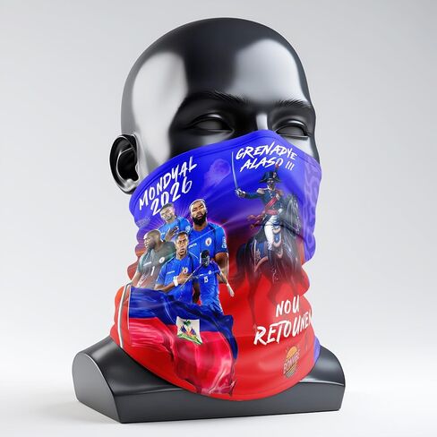 Haiti World Cup 2026 Multifunctional Bonvibe Neck Gaiter, Blue and Red Soccer Fan Tube Scarf, Lightweight Stretchy Unisex Scarves Face Covering in Kuwait