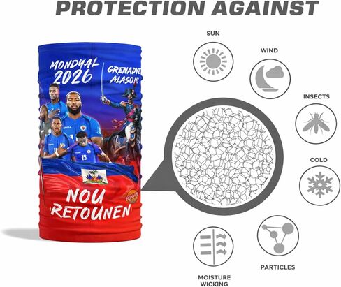 Haiti World Cup 2026 Multifunctional Bonvibe Neck Gaiter, Blue and Red Soccer Fan Tube Scarf, Lightweight Stretchy Unisex Scarves Face Covering in Kuwait