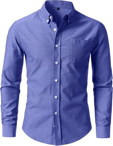 LucMatton Men's Lightweight Oxford Long Sleeve Button Down Shirt Business Casual Slim fit Dress Shirts with Pocket in Saudi Arabia