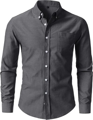LucMatton Men's Lightweight Oxford Long Sleeve Button Down Shirt Business Casual Slim fit Dress Shirts with Pocket in Saudi Arabia