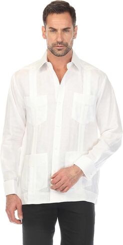Mojito Collection Men's 100% Linen Classic Four-Pocket Long Sleeve Guayabera Shirt in Saudi Arabia