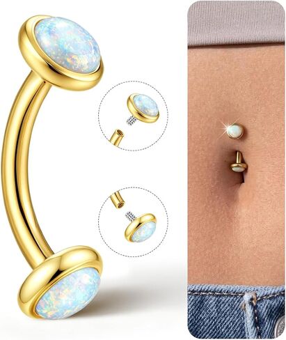FIASASO Small Gold Belly Button Ring for Women - G23 Titanium Hypoallergenic Internally Threaded Dainty Belly Button Piercing Tiny Floating CZ Heart Simple Belly Rings Curved Barbell Piercing Jewelry in Saudi Arabia