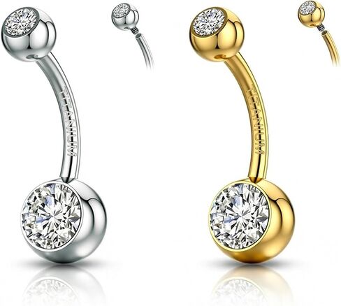 TOPBRIGHT G23 Titanium 14G Belly Button Rings - Internally Threaded Curved Barbell Hypoallergenic Navel Piercing Jewelry Gold Silver 2Pcs Set for Women 6mm 8mm 10mm 12mm 14mm 16mm in Saudi Arabia