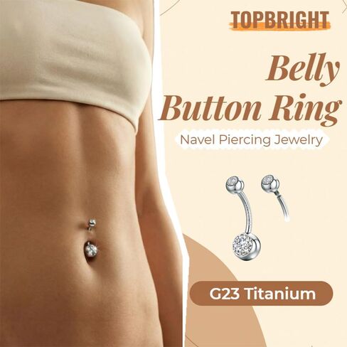 TOPBRIGHT G23 Titanium 14G Belly Button Rings - Internally Threaded Curved Barbell Hypoallergenic Navel Piercing Jewelry Gold Silver 2Pcs Set for Women 6mm 8mm 10mm 12mm 14mm 16mm in Saudi Arabia