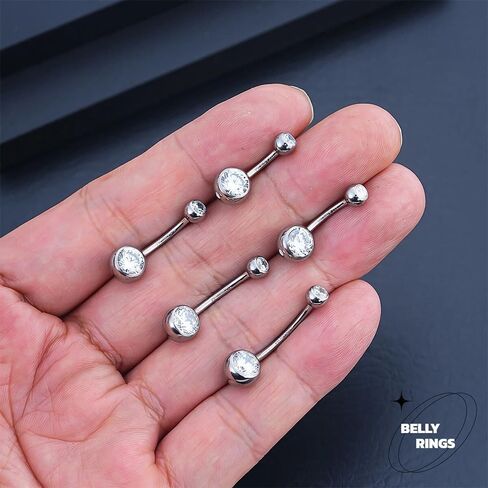 TOPBRIGHT G23 Titanium 14G Belly Button Rings - Internally Threaded Curved Barbell Hypoallergenic Navel Piercing Jewelry Gold Silver 2Pcs Set for Women 6mm 8mm 10mm 12mm 14mm 16mm in Saudi Arabia