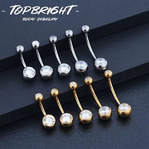 TOPBRIGHT G23 Titanium 14G Belly Button Rings - Internally Threaded Curved Barbell Hypoallergenic Navel Piercing Jewelry Gold Silver 2Pcs Set for Women 6mm 8mm 10mm 12mm 14mm 16mm in Saudi Arabia