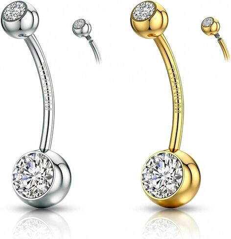 TOPBRIGHT G23 Titanium 14G Belly Button Rings - Internally Threaded Curved Barbell Hypoallergenic Navel Piercing Jewelry Gold Silver 2Pcs Set for Women 6mm 8mm 10mm 12mm 14mm 16mm in Saudi Arabia