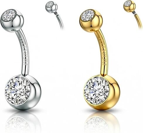 TOPBRIGHT G23 Titanium 14G Belly Button Rings - Internally Threaded Curved Barbell Hypoallergenic Navel Piercing Jewelry Gold Silver 2Pcs Set for Women 6mm 8mm 10mm 12mm 14mm 16mm in Saudi Arabia