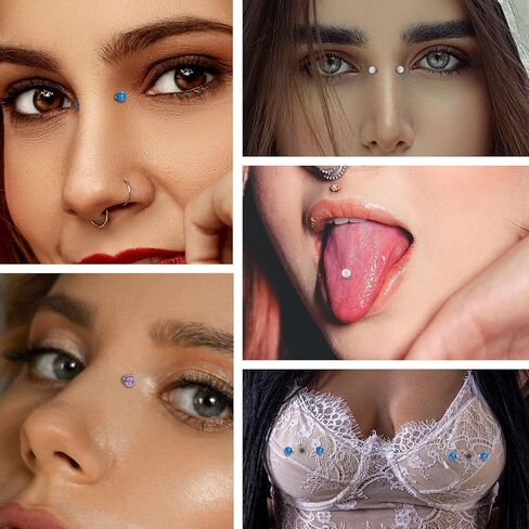 FUNLMO 1 زوج الحلمة ثقب المجوهرات التيتانيوم حلقات للحلمات من الفولاذ داخليا الخيوط اللسان خواتم جسر ثقب المجوهرات أوبال الحلمة الحدائد in Kuwait