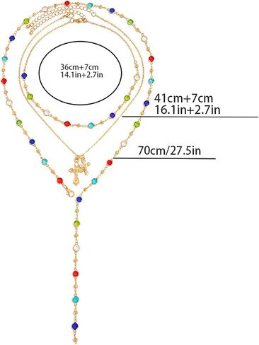3Pcs Layered Colorful Crystal Choker Necklace,Multi-layered Long Crystal Clavicle Chain Necklace Women Festival Rave Cross Pendant Chest Chain Jewelry in Kuwait