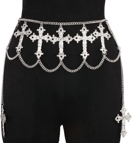 Cross Layered Waist Chain Belt - Punk Gothic Crossover Body Belly Chains Tassel for Women Girl in Saudi Arabia