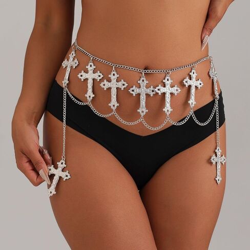 Cross Layered Waist Chain Belt - Punk Gothic Crossover Body Belly Chains Tassel for Women Girl in Saudi Arabia