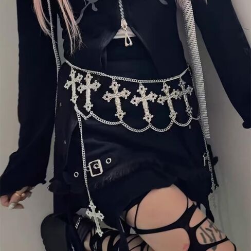 Cross Layered Waist Chain Belt - Punk Gothic Crossover Body Belly Chains Tassel for Women Girl in Saudi Arabia