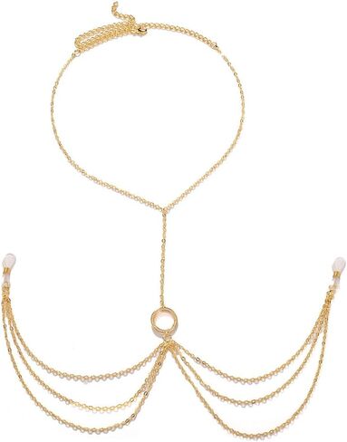 Circle Nipple Ring Body Chains for Women Sexy Choker Necklace Round with Layered Tassel Chains Non-Piercing Nipple Noose Adjustable Beach Bikini Body Chain Jewelry in Kuwait
