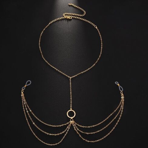 Circle Nipple Ring Body Chains for Women Sexy Choker Necklace Round with Layered Tassel Chains Non-Piercing Nipple Noose Adjustable Beach Bikini Body Chain Jewelry in Kuwait