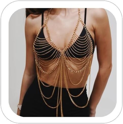 Gold Bra Body Chain Sexy Bralette Body Jewelry Multilayer Bikini Bra Top Chest Chain for Women Festival Outfit Accessory in Saudi Arabia