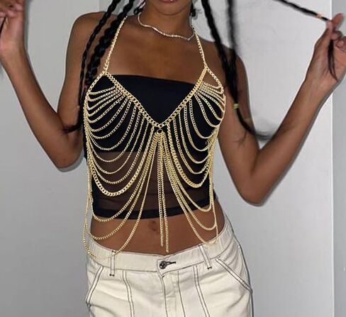 Gold Bra Body Chain Sexy Bralette Body Jewelry Multilayer Bikini Bra Top Chest Chain for Women Festival Outfit Accessory in Saudi Arabia