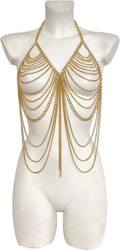 Gold Bra Body Chain Sexy Bralette Body Jewelry Multilayer Bikini Bra Top Chest Chain for Women Festival Outfit Accessory in Saudi Arabia