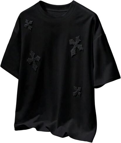 RoseSeek Boy's 3D Embroidered Tops Crewneck Short Sleeve T Shirts Y2k Streetwear Tops in Kuwait