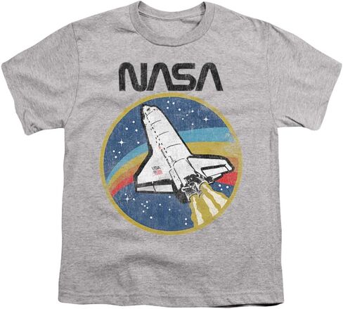 تي شيرت Popfunk Classic NASA Retro Space Shuttle الشباب/الأطفال الكبار للجنسين صبي فتاة قصير الأكمام برسومات رمادية منقط in Kuwait