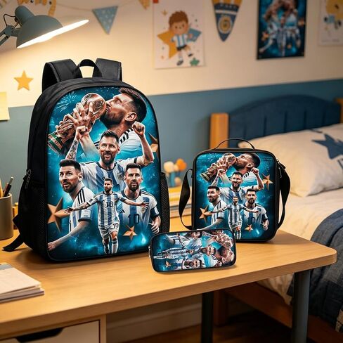 3 in 1 Soccer Star Print Backpack 17'' Large-Capacity Set With a Fashionable and Personalized Style is Exquisitely Designed and Widely Applicable, Making it an Ideal Choice in Kuwait