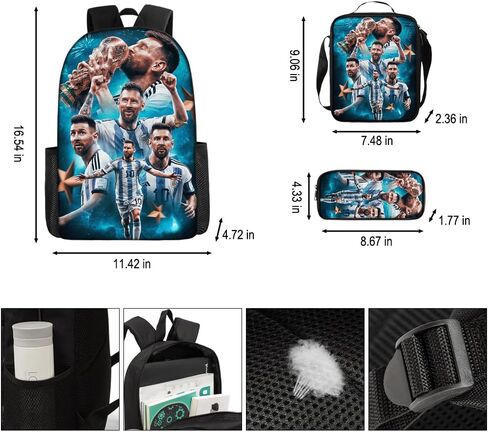 3 in 1 Soccer Star Print Backpack 17'' Large-Capacity Set With a Fashionable and Personalized Style is Exquisitely Designed and Widely Applicable, Making it an Ideal Choice in Kuwait