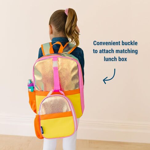 حقيبة ظهر Wildkin Kids للأولاد والبنات، حقيبة كتب خفيفة الوزن مقاس 15 بوصة مع أشرطة مبطنة - مثالية لمرحلة ما قبل المدرسة ورياض الأطفال والمدرسة، للأعمار من 3 إلى 10 سنوات - برتقالي لامع in Kuwait