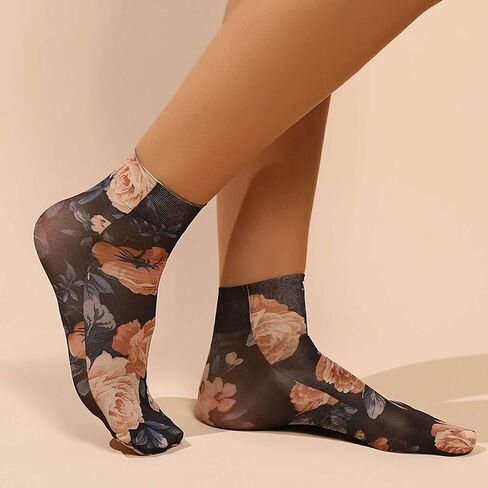 Sheer Floral Glass Socks Women, Sheer Ankle Socks with Designs, Nylon Ankle Socks, Womens Mesh Vintage Patterned Socks, Summer Funky Fashion Socks for Women, Cottagecore Clothing (3 Pairs) in Kuwait