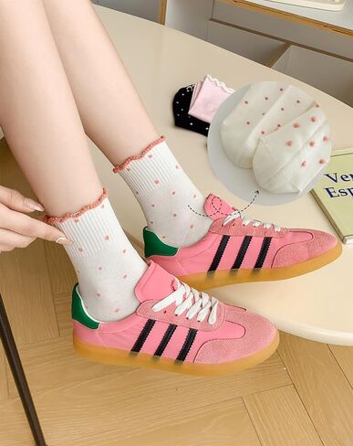 4 Pairs Womens Ruffle Polka Dot Ankle Socks Cute Frilly Trim Lettuce Cotton Socks Trendy Girly Aesthetic Casual Sock in Saudi Arabia