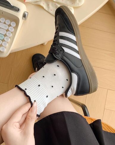 4 Pairs Womens Ruffle Polka Dot Ankle Socks Cute Frilly Trim Lettuce Cotton Socks Trendy Girly Aesthetic Casual Sock in Saudi Arabia