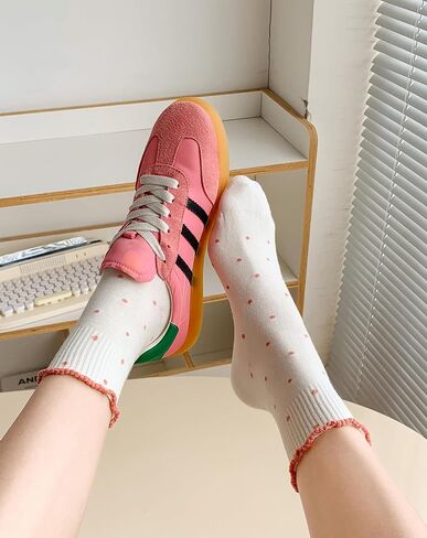 4 Pairs Womens Ruffle Polka Dot Ankle Socks Cute Frilly Trim Lettuce Cotton Socks Trendy Girly Aesthetic Casual Sock in Saudi Arabia