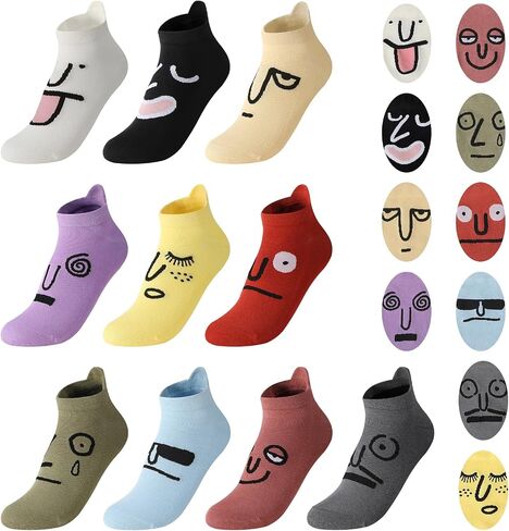 10 Pairs Crazy Funny Emotion Ankle Socks with 10 Different Fun Designs for Women, Graphic Novelty Silly Weird Cotton Ankle Socks Cool Funny Gag Gifts Size 5-8 in Kuwait
