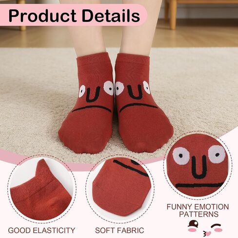 10 Pairs Crazy Funny Emotion Ankle Socks with 10 Different Fun Designs for Women, Graphic Novelty Silly Weird Cotton Ankle Socks Cool Funny Gag Gifts Size 5-8 in Kuwait
