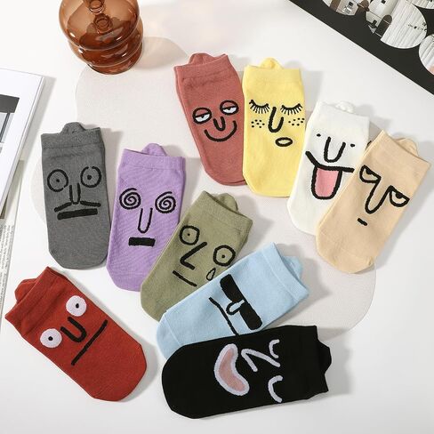 10 Pairs Crazy Funny Emotion Ankle Socks with 10 Different Fun Designs for Women, Graphic Novelty Silly Weird Cotton Ankle Socks Cool Funny Gag Gifts Size 5-8 in Kuwait