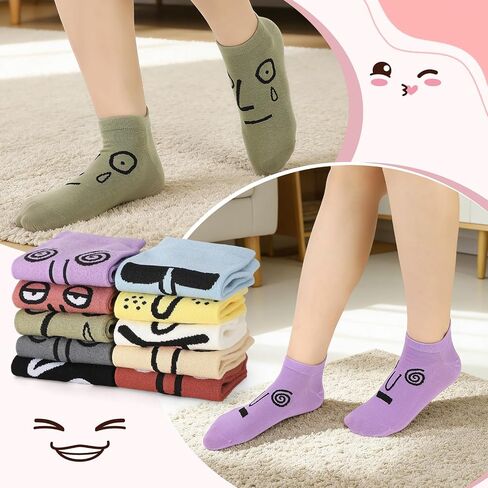 10 Pairs Crazy Funny Emotion Ankle Socks with 10 Different Fun Designs for Women, Graphic Novelty Silly Weird Cotton Ankle Socks Cool Funny Gag Gifts Size 5-8 in Kuwait
